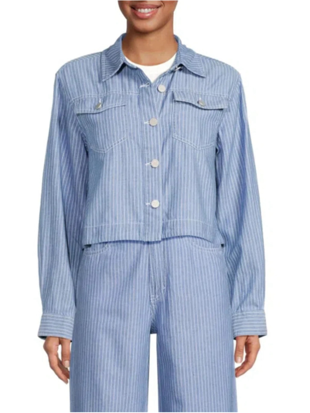 Women's Habitual Striped Denim Jacket Blue White Size S